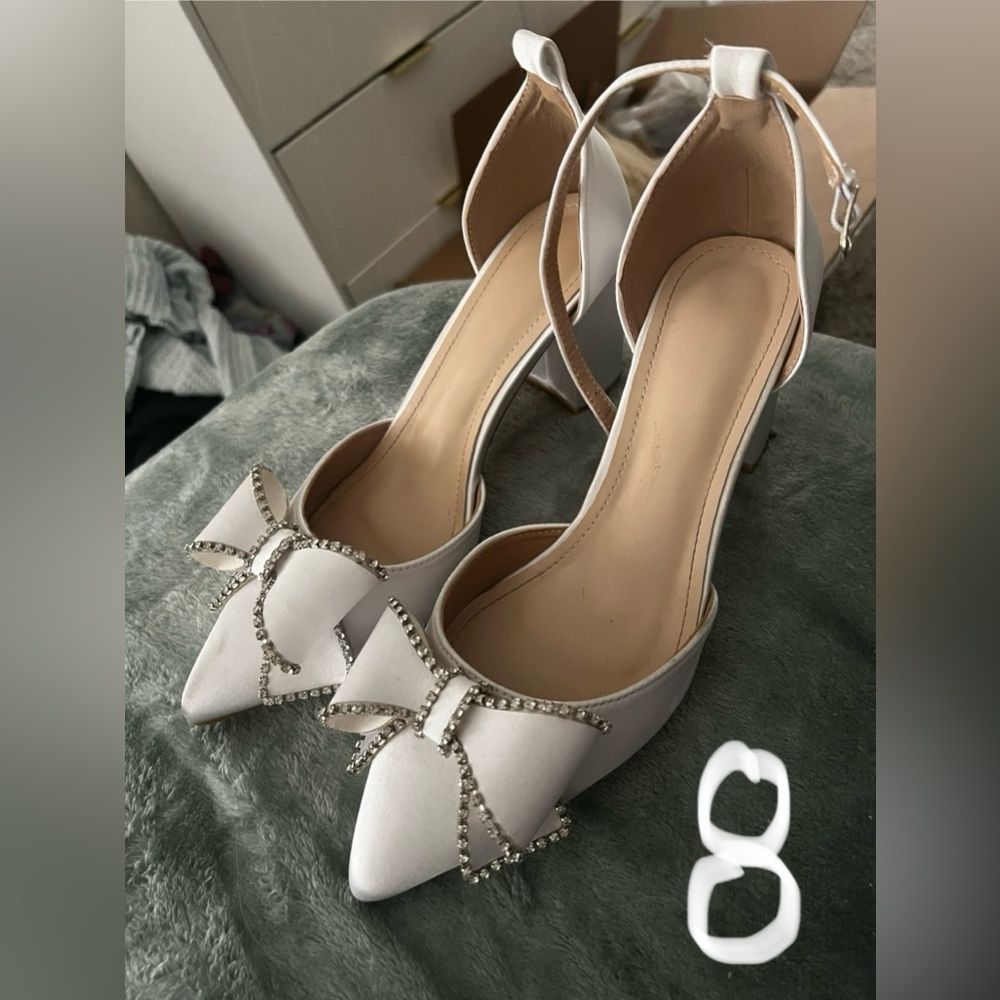 Satin white heels